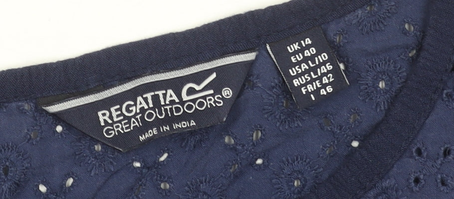 Regatta Womens Blue Short Sleeve Embroidered Shift Dress Size 14