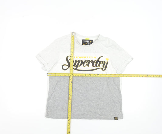 Superdry Women's Grey Colourblock Logo T-Shirt Size 8