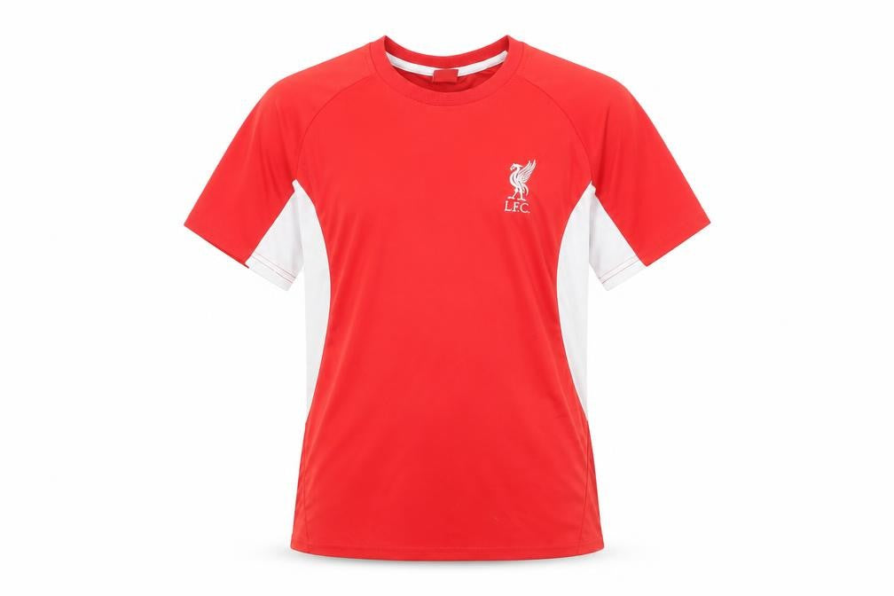 Front view of L.F.C. boys’ red short sleeve football t-shirt xl lightweight jersey