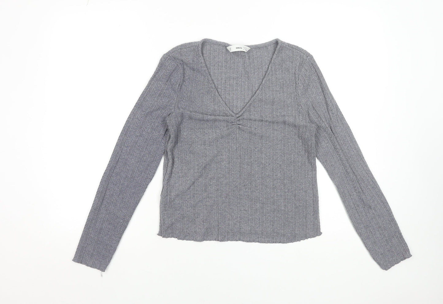 MNG Women's Grey V-Neck Long Sleeve Knit Top Size 12