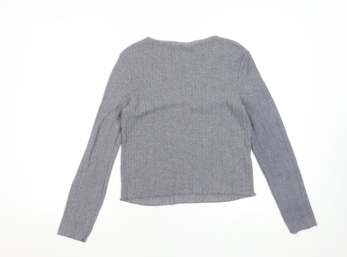MNG Women's Grey V-Neck Long Sleeve Knit Top Size 12