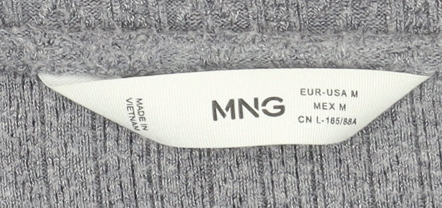 MNG Women's Grey V-Neck Long Sleeve Knit Top Size 12