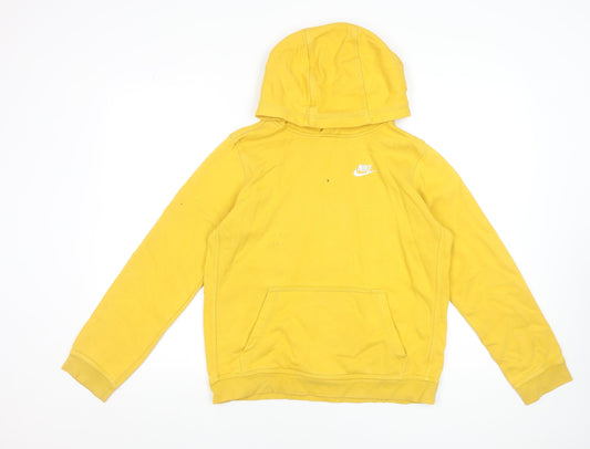Nike Boys Yellow Pullover Hoodie XL 158-170cm Cotton Blend Sweatshirt