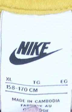 Nike Boys Yellow Pullover Hoodie XL 158-170cm Cotton Blend Sweatshirt