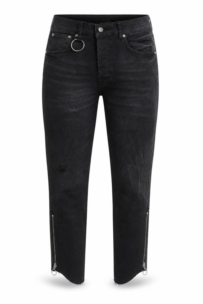 Front view of Zara Woman Black Distressed Skinny Jeans with Ankle Zips, size 10