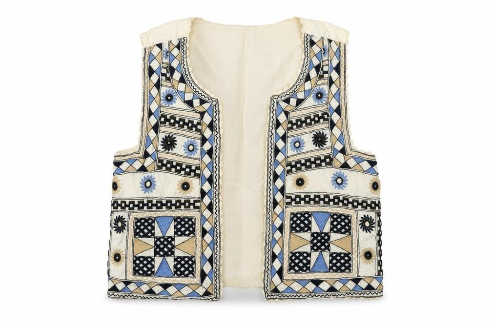 Mirasol Women's Multicoloured Embroidered Bohemian Sleeveless Cotton Vest Size S 10