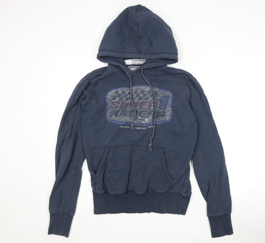 Superdry Mens Navy Blue Pullover Hoodie Medium Cotton Blend