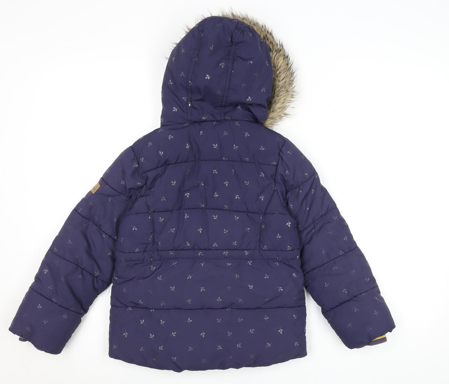 Joules Girls Blue 7-8 Years Hooded Puffer Coat with Faux Fur Trim