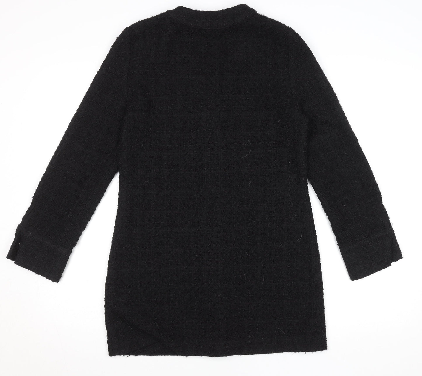 Zara Women Black Tweed Button Shift Dress Size S Long Sleeve