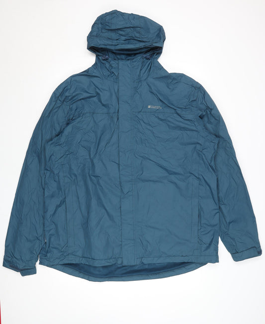 Mountain Warehouse Men’s Blue 2XL Waterproof Hooded Rain Jacket