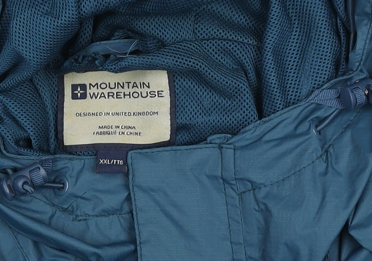 Mountain Warehouse Men’s Blue 2XL Waterproof Hooded Rain Jacket