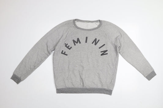 Whistles Women Grey Cotton Blend Pullover Sweatshirt UK 10