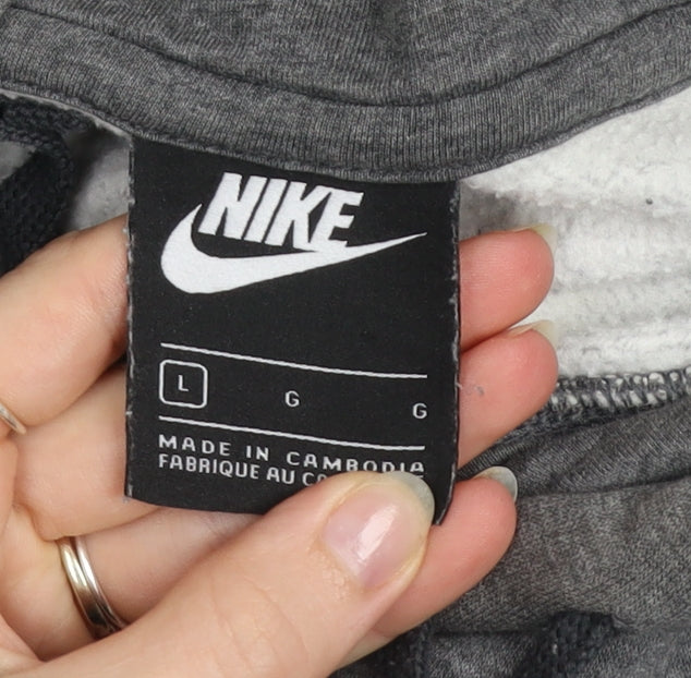 Nike Men's Grey Pullover Hoodie L Regular Fit Fleece Sportswear