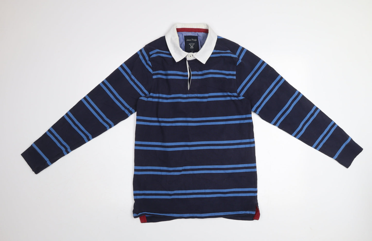 James Pringle Men's Blue Striped Collared Rugby Sweatshirt Size S