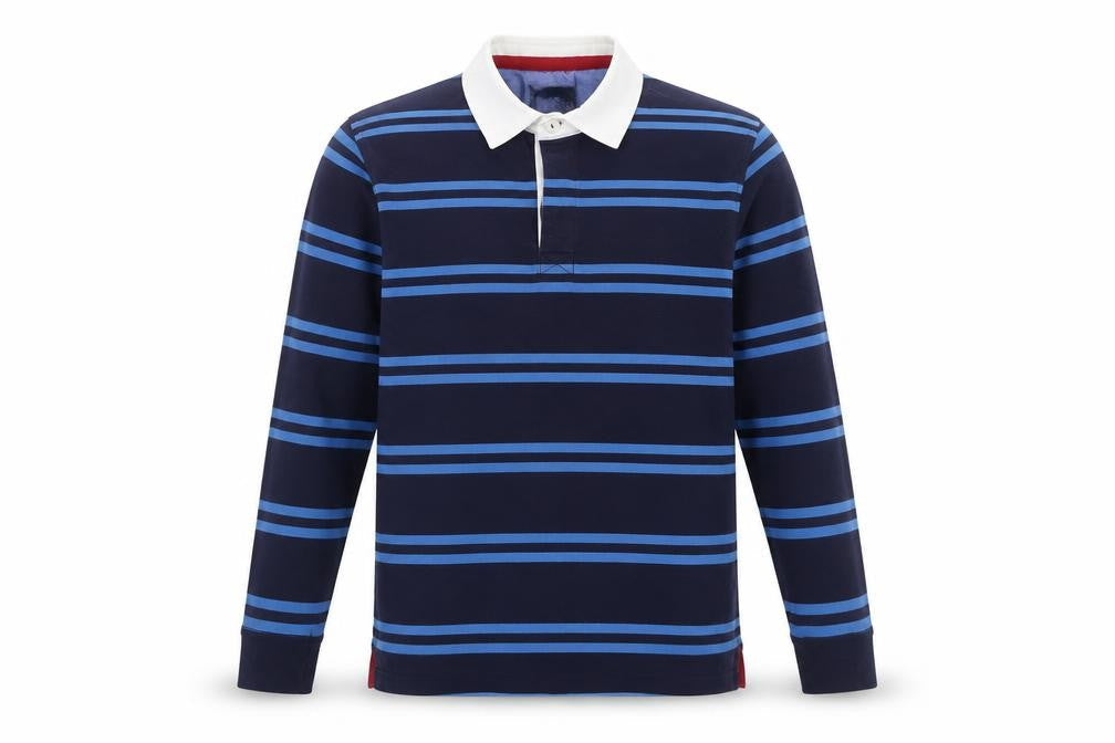 James Pringle Men's Blue Striped Collared Rugby Sweatshirt Size S