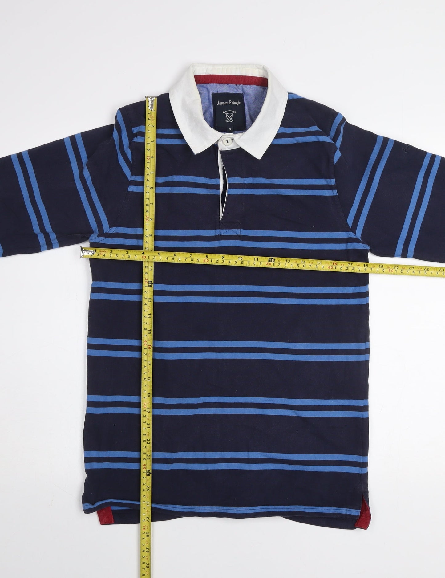 James Pringle Men's Blue Striped Collared Rugby Sweatshirt Size S