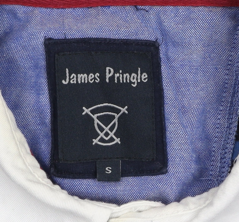 James Pringle Men's Blue Striped Collared Rugby Sweatshirt Size S