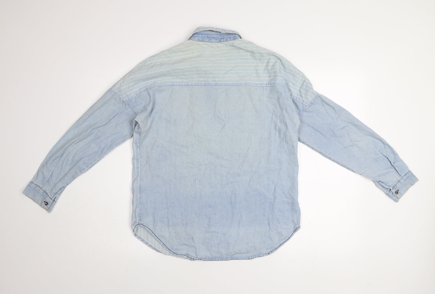 Sinsay Men Blue Denim Striped Button-Up Shirt Size S