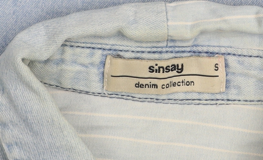 Sinsay Men Blue Denim Striped Button-Up Shirt Size S