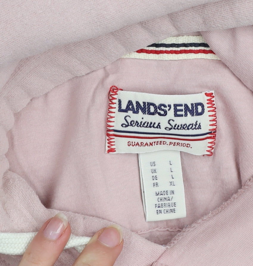 Lands' End Men's Pink Pullover Hoodie Size L Fleece Cotton Blend