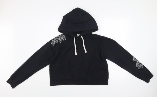 Jack Wills Womens Black Embroidered Hoodie UK 12