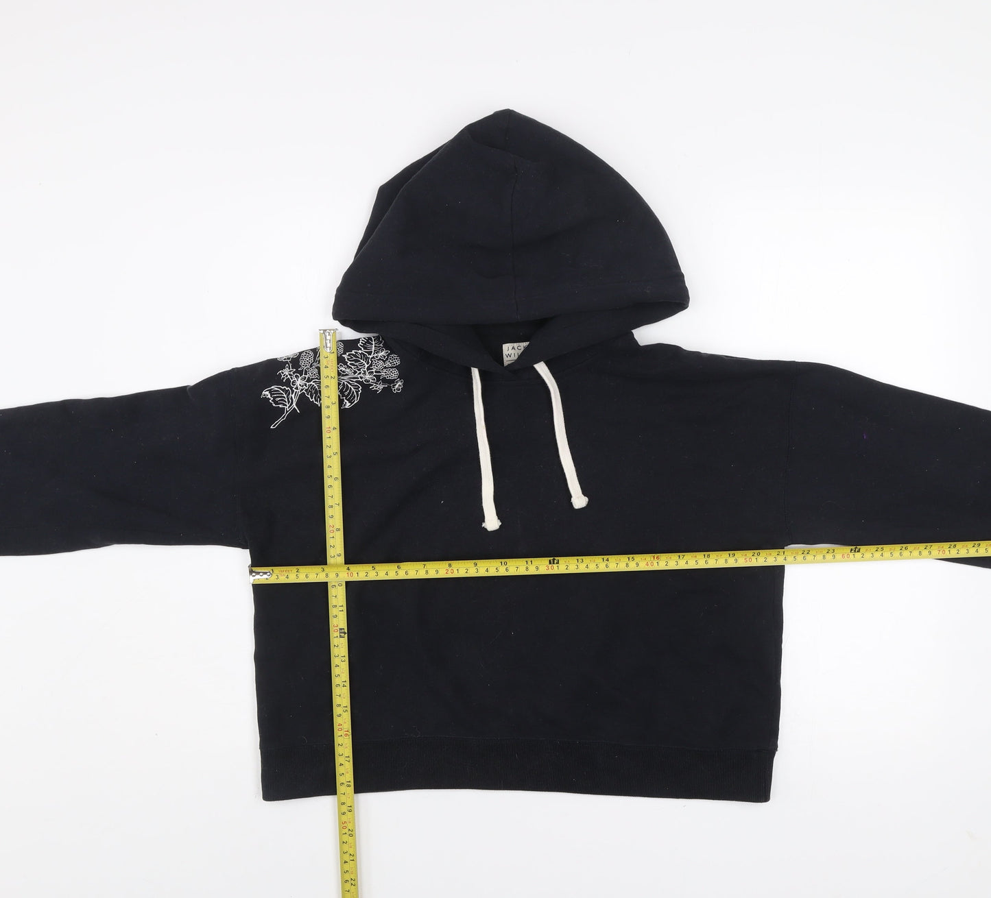 Jack Wills Womens Black Embroidered Hoodie UK 12