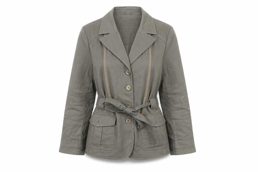 Klass Petite Grey Belted Cotton Blazer Jacket Women’s Size 18