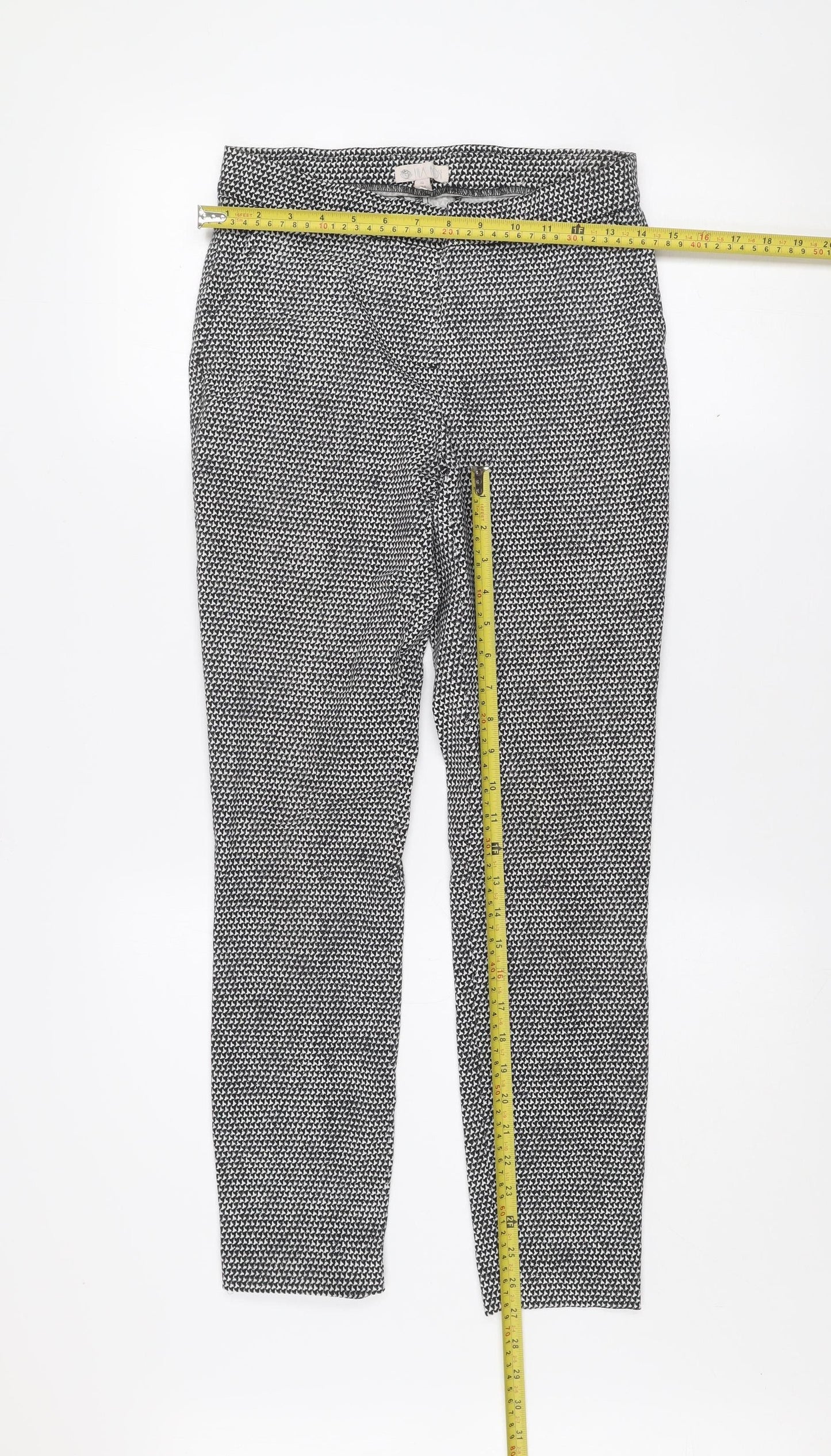 Lila Rose Womens Black Houndstooth Slim Fit Stretch Trousers UK 8