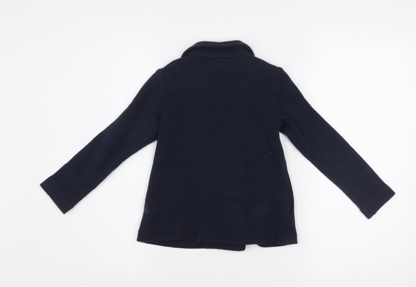 H&M Girls Blue Double-Breasted Pea Coat 4-5 Years Acrylic Knit Jacket