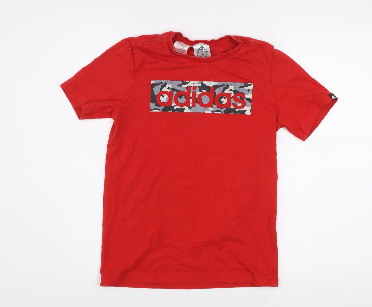 Adidas Boys Red Logo T-Shirt 11-12 Years Short Sleeve Cotton Sports Top