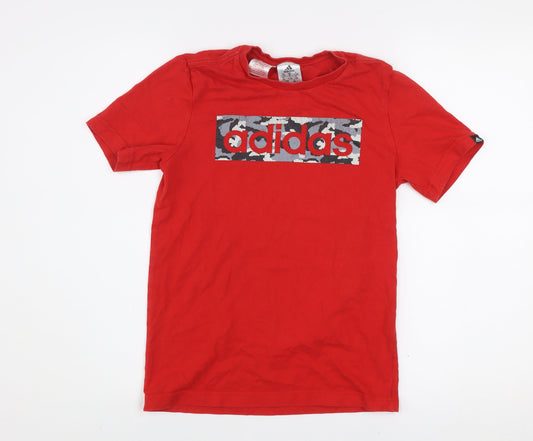Adidas Boys Red Logo T-Shirt 11-12 Years Short Sleeve Cotton Sports Top