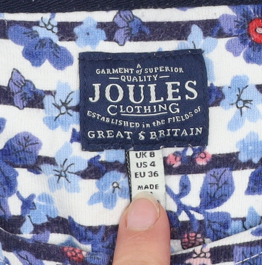 Joules Women Navy Stripe Floral Long Sleeve Pullover Top UK 8