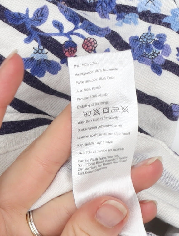 Joules Women Navy Stripe Floral Long Sleeve Pullover Top UK 8