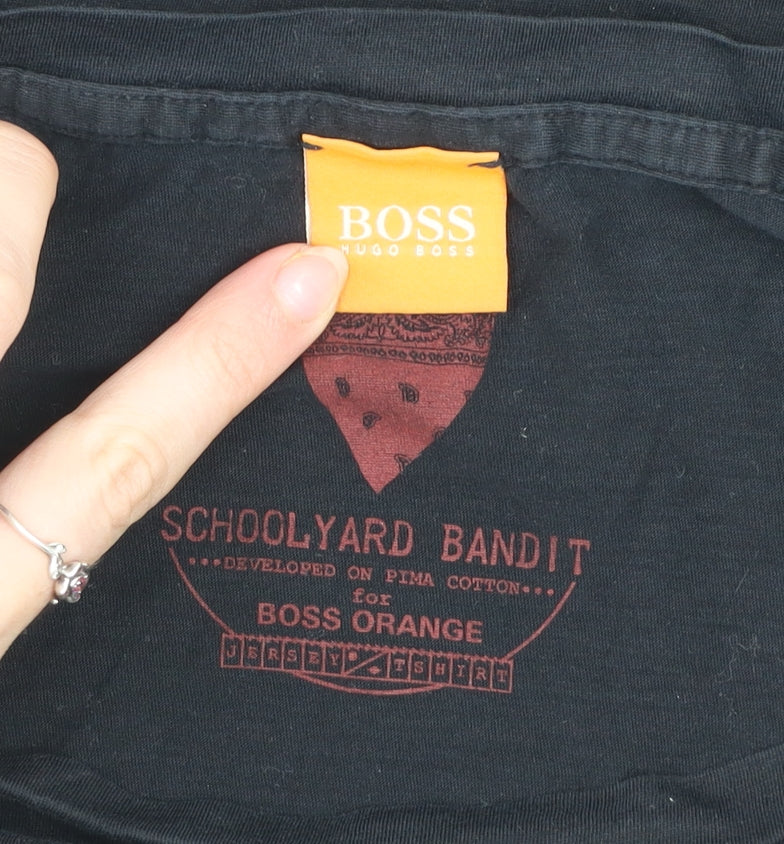 Hugo Boss Orange Mens Black XL Graphic Crew Neck Cotton T-Shirt