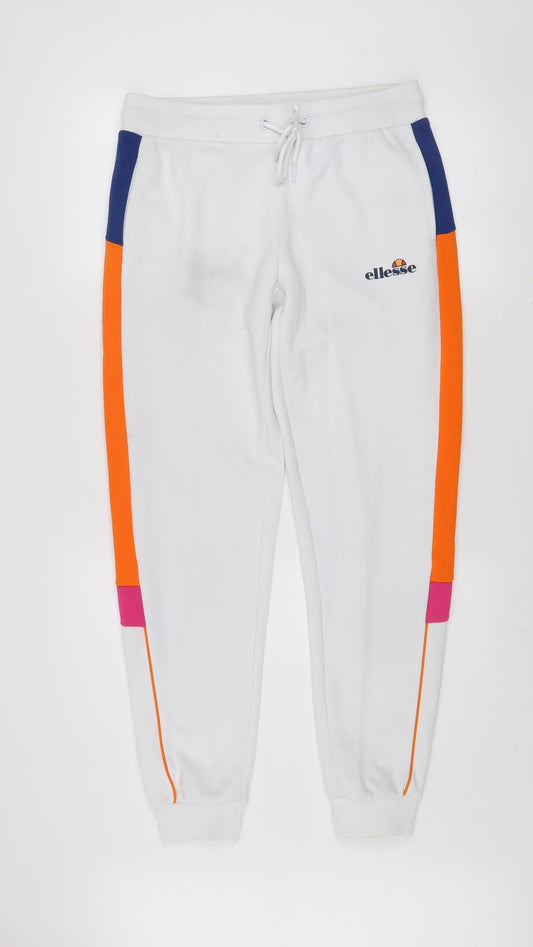Ellesse Womens White Jogger Trousers Size 10 Colourblock Polyester Gym Pants