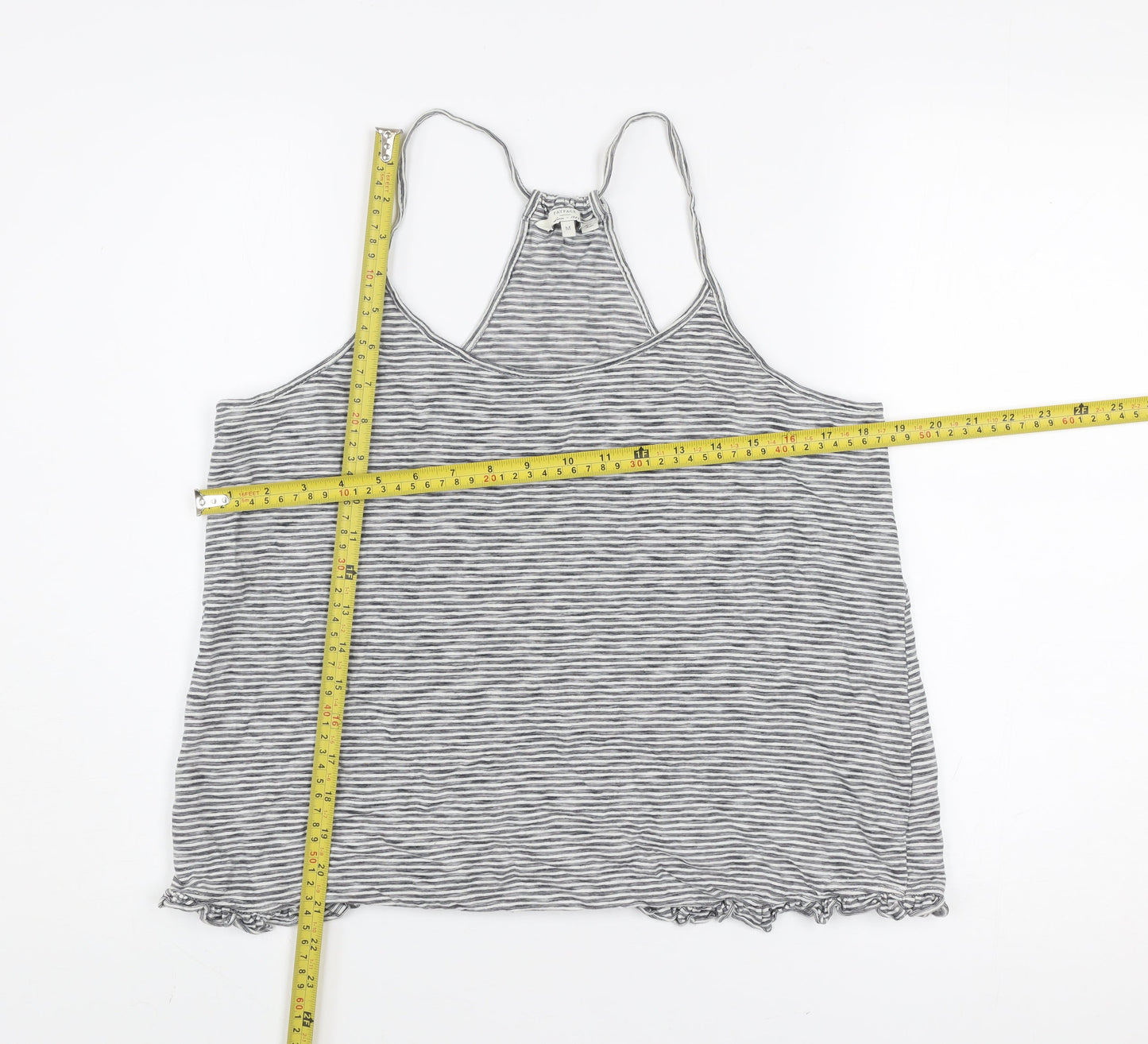 FatFace Women’s Grey Striped Cotton Spaghetti Strap Tank Top M