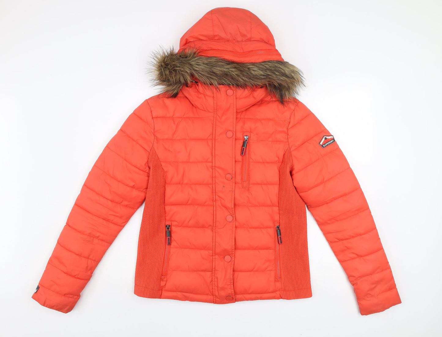 Superdry Womens Orange XL Puffer Jacket Hooded Winter Coat