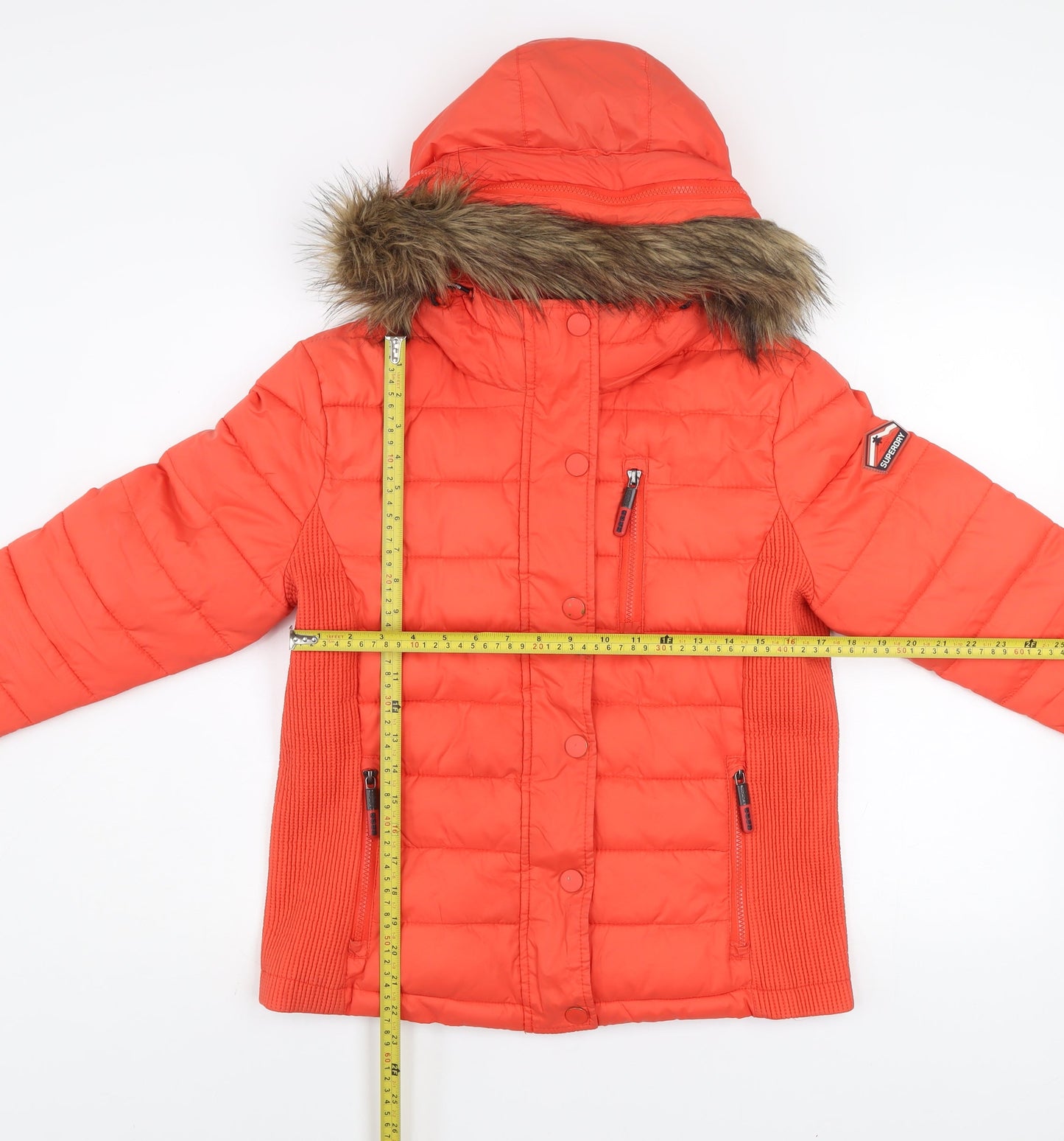 Superdry Womens Orange XL Puffer Jacket Hooded Winter Coat
