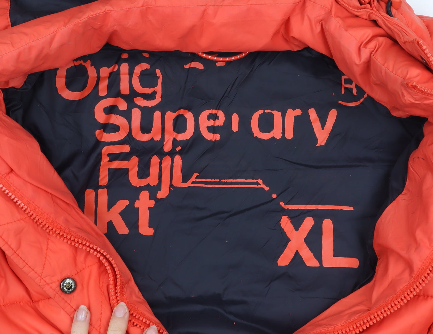 Superdry Womens Orange XL Puffer Jacket Hooded Winter Coat