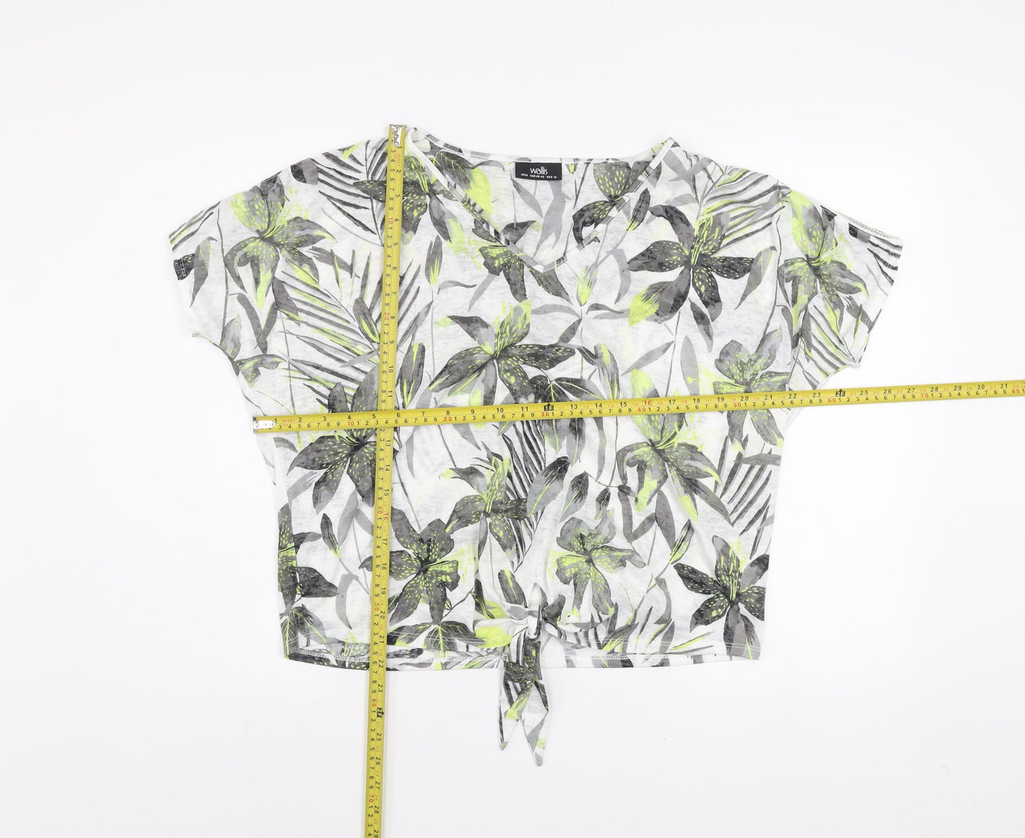 Wallis Women's Multicoloured Floral Cropped V-Neck Tie T-Shirt Size M