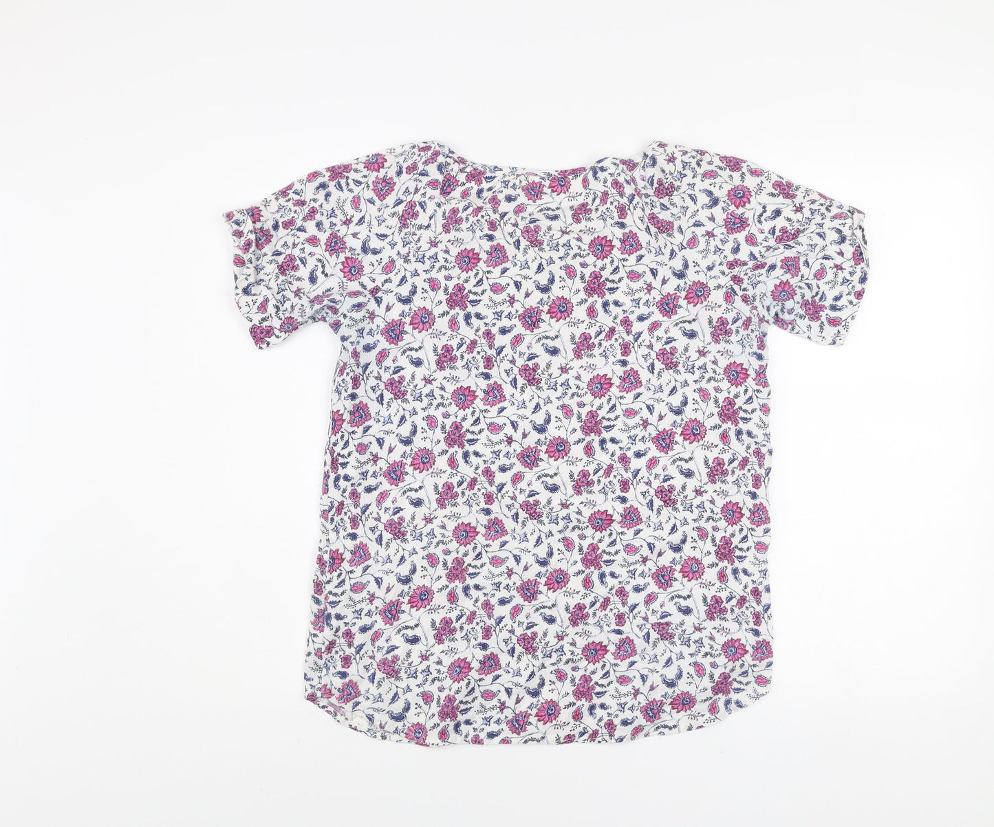 FatFace Women’s Ivory Floral Cotton Tunic Blouse Size 10 Short Sleeve