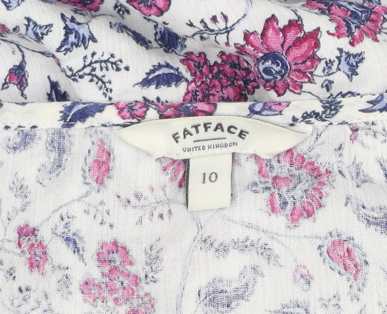 FatFace Women’s Ivory Floral Cotton Tunic Blouse Size 10 Short Sleeve