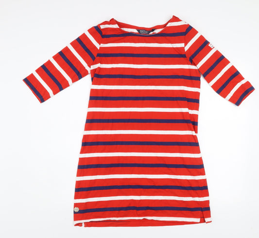 Regatta Women Red Striped T-Shirt Dress Size 12 3/4 Sleeve Cotton