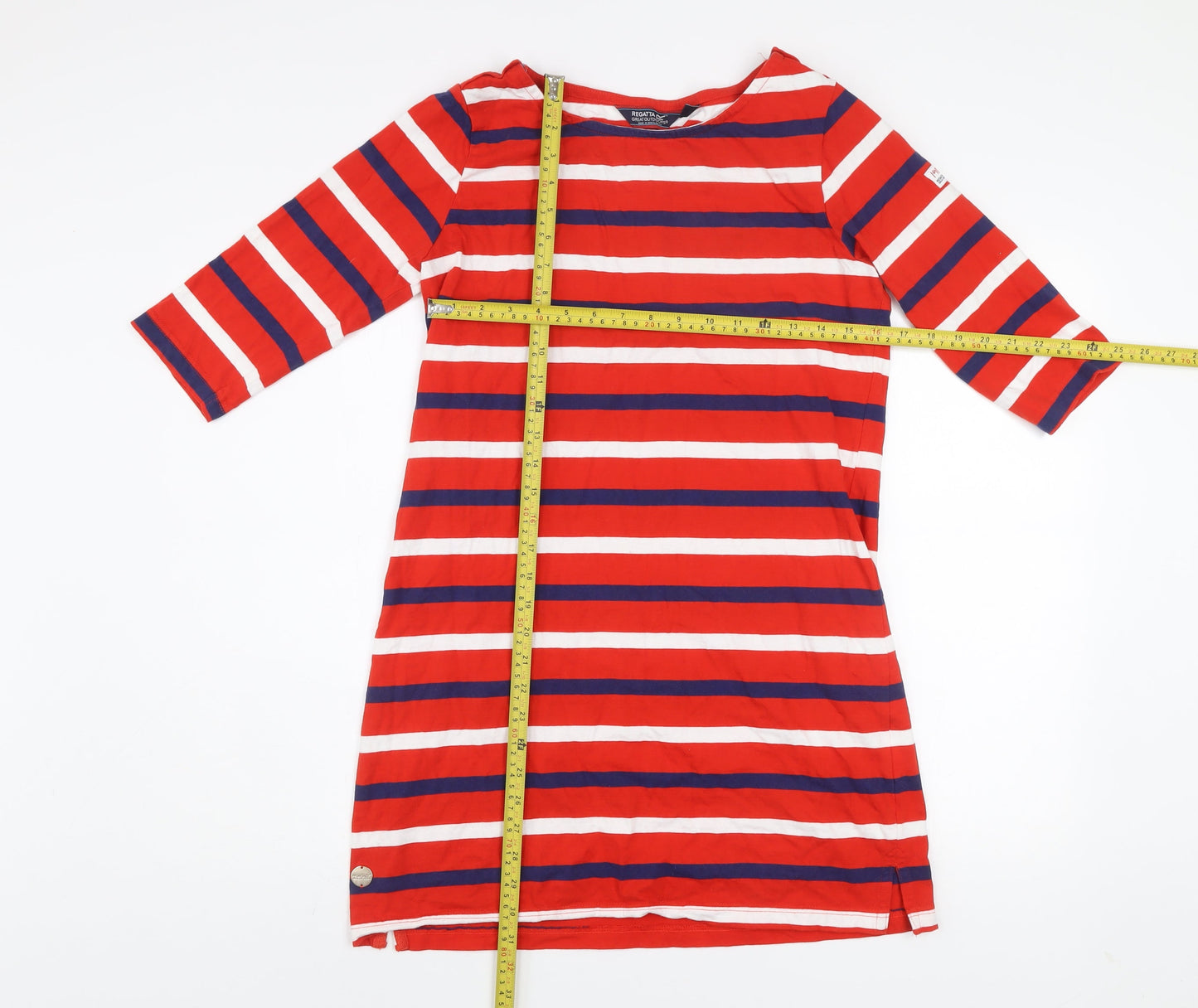 Regatta Women Red Striped T-Shirt Dress Size 12 3/4 Sleeve Cotton