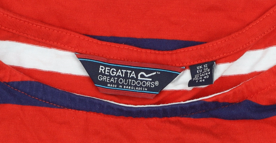 Regatta Women Red Striped T-Shirt Dress Size 12 3/4 Sleeve Cotton