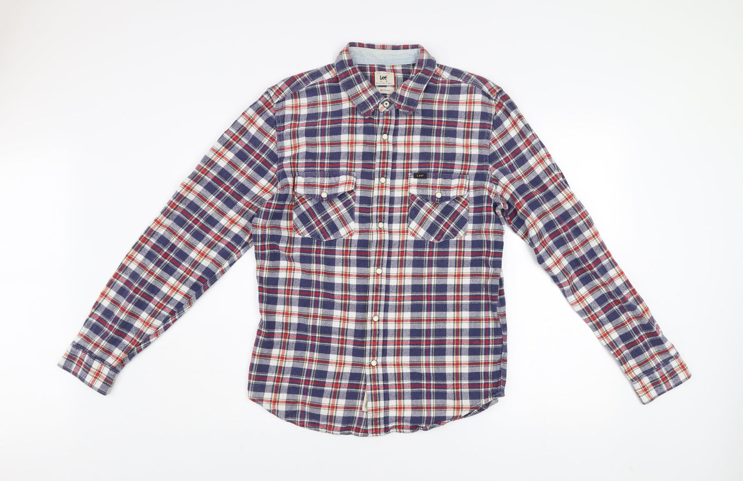 Lee Men's Blue Red Checked Flannel Button-Up Western Shirt M