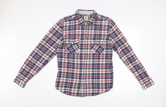 Lee Men's Blue Red Checked Flannel Button-Up Western Shirt M