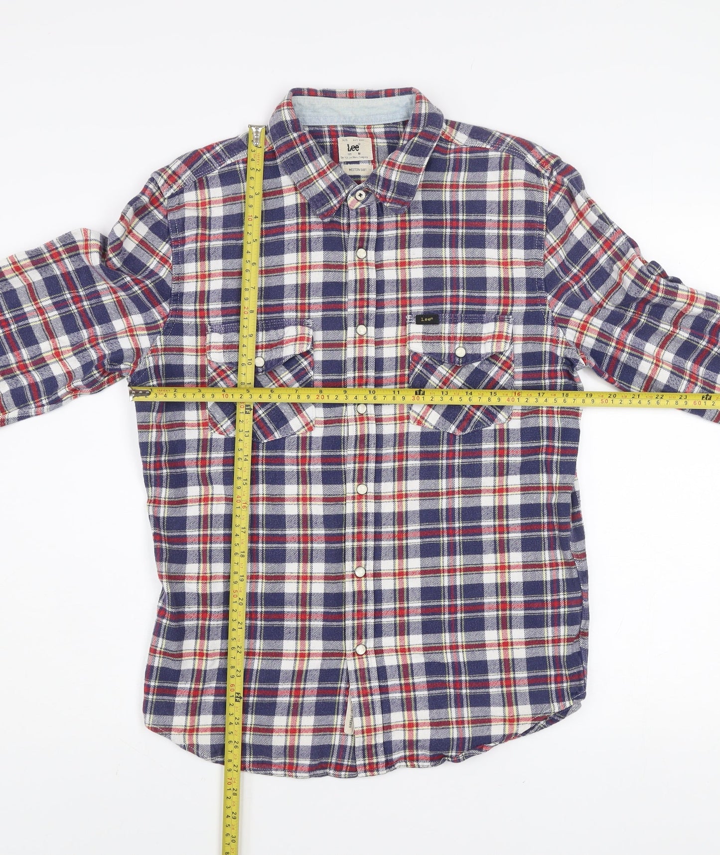 Lee Men's Blue Red Checked Flannel Button-Up Western Shirt M