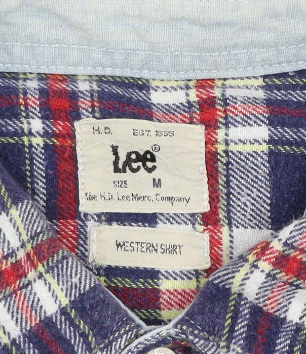 Lee Men's Blue Red Checked Flannel Button-Up Western Shirt M