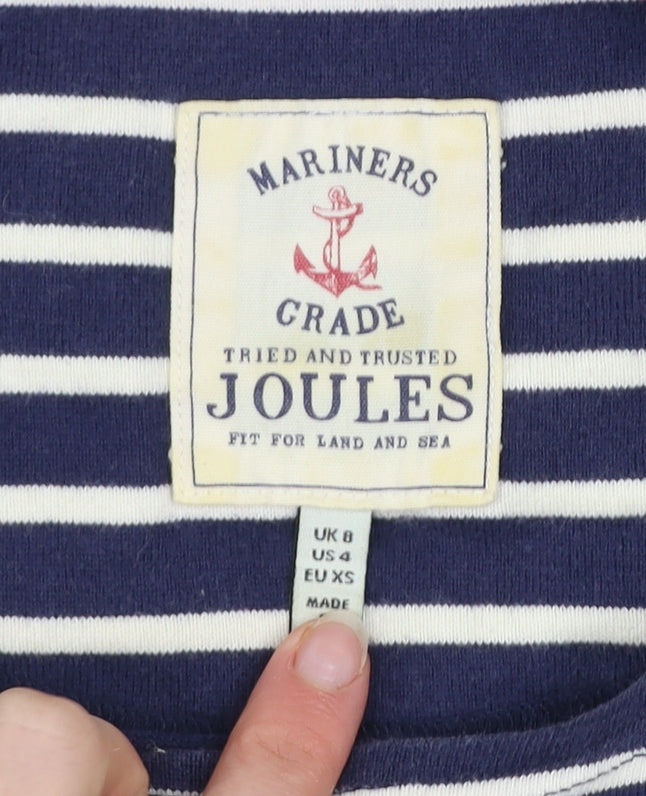 Joules Womens Blue Striped Boat Neck Cotton Long Sleeve Jumper Size 8